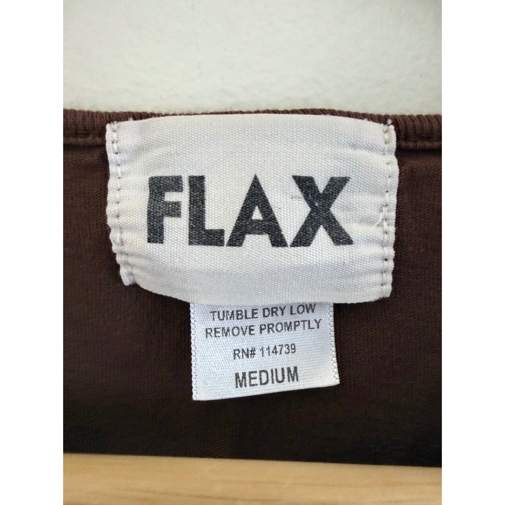 FLAX Womens Brown V-Neck Short Sleeve 100% Cotton T-Shirt Size Medium USA Made - Picture 6 of 8